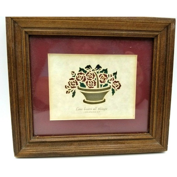 Cindy Jacobs Laser Cut Love bears all things 1 Cor 13:7 Vintage Matted Framed - Picture 6 of 6